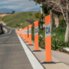 Outdoor iron road warning bollards: Highway safety sign posts (sheet metal craft)