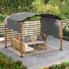 Outdoor Retractable Curved Iron Sunshade Pergola: Terrace Leisure Iron Sunshade Structure (Wood-Look Frame + Shading Canopy)